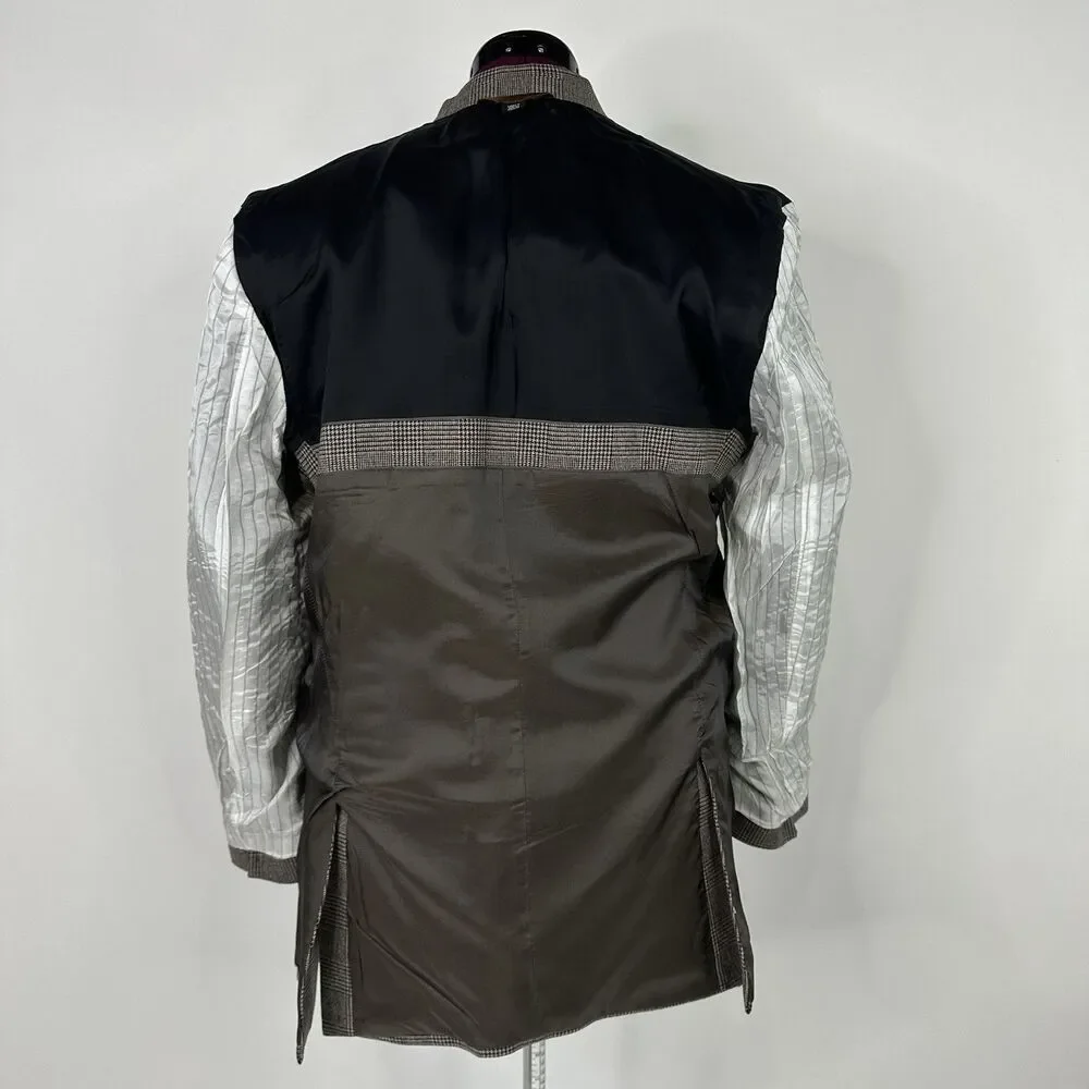 Club Monaco Elbow Patch Equestrian Wool Blazer 40R Brown Plaid Sport coat Jacket